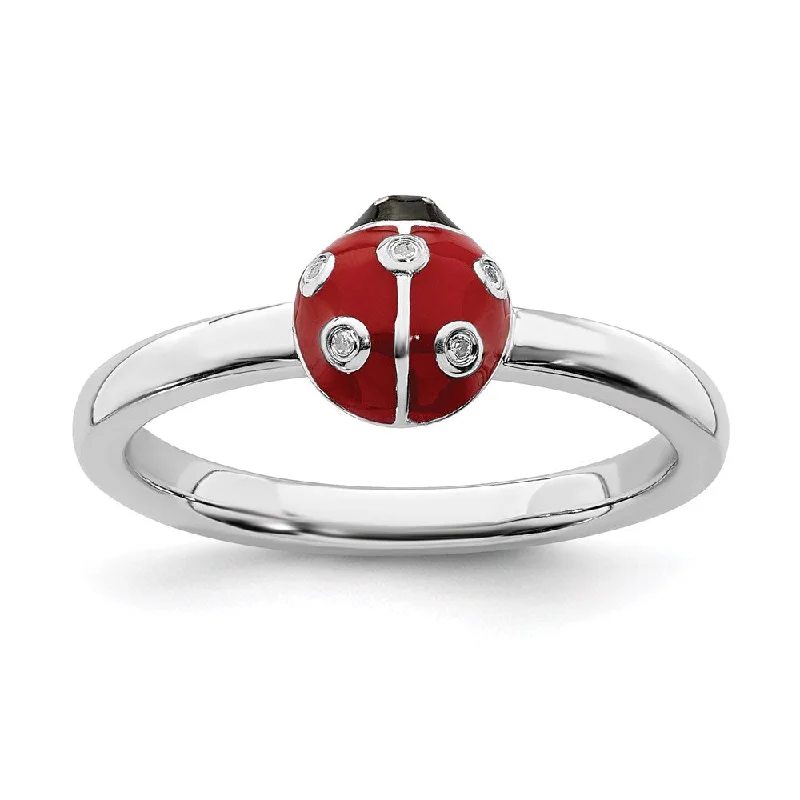 princess-cut halo engagement ring for women-Sterling Silver Stackable Expressions Red & Black Enamel w/Diamond Ring | QSK1542