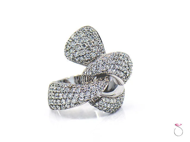 triple-stone vintage ladies ring-Diamond Ribbon Cocktail Ring 2.47 ct. G, VS in 18K White Gold By Assor Gioielli