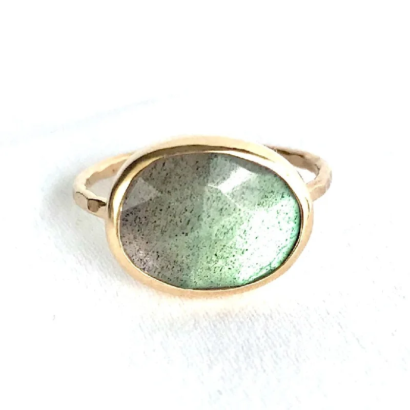 wedding set ladies ring-Speckled Oval Labradorite Ring Set In 14K Yellow Gold Ring