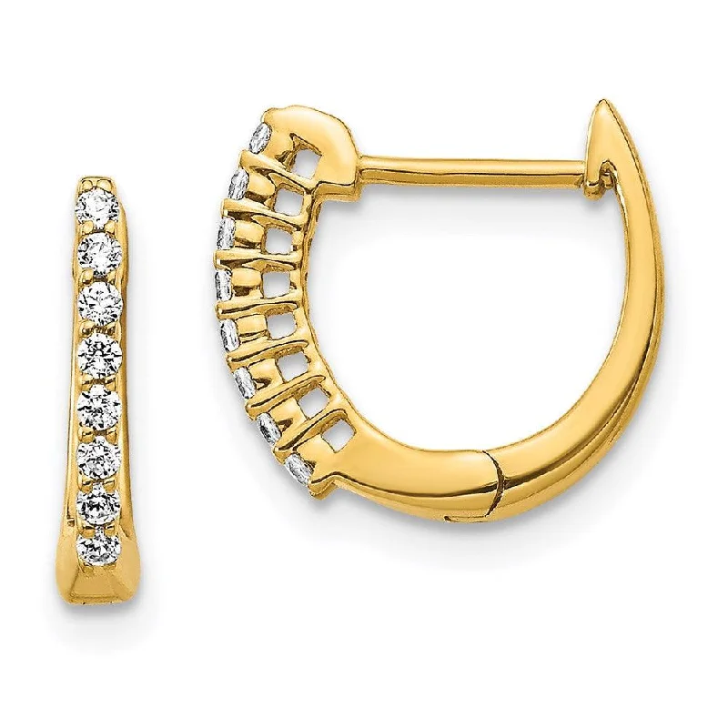 moissanite ladies earrings-14K Gold Polished Diamond Hinged Hoop Earrings