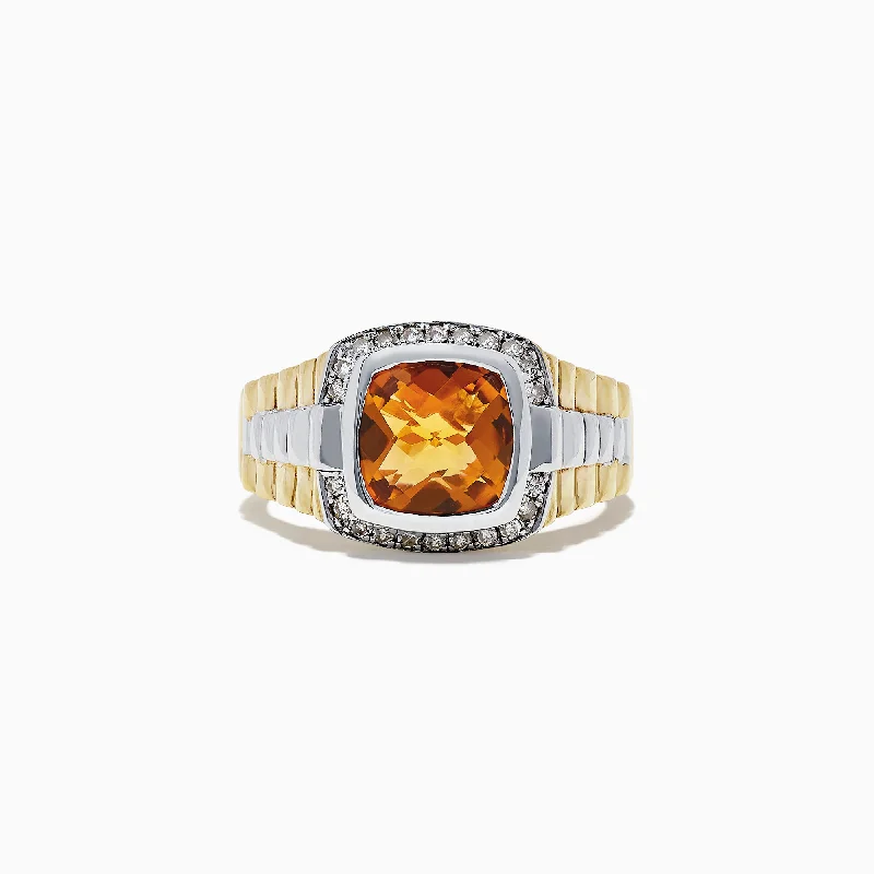 classic solitaire engagement ring for women-Men's Sterling Silver Citrine and Diamond Ring, 2.87 TCW