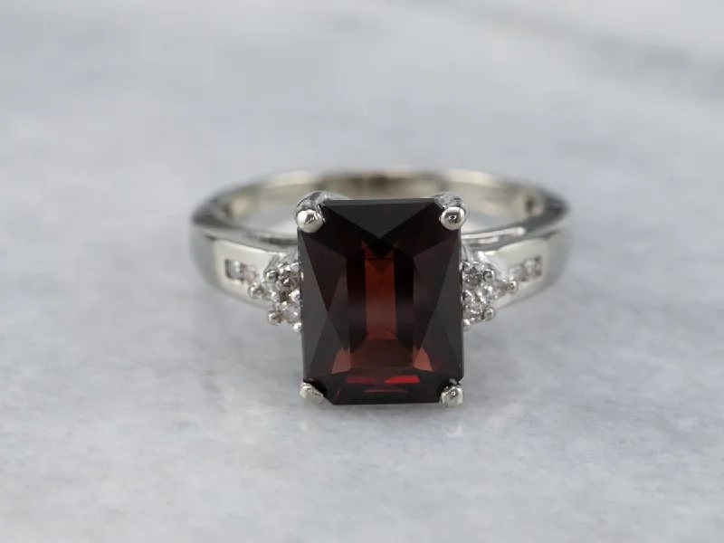 celestial galaxy engagement ring for women-White Gold Garnet and Diamond Ring