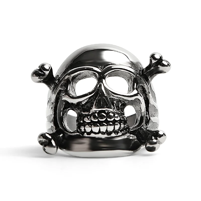 east-west setting ladies ring-Stainless Steel Skull And Crossbones Ring / SCR3049