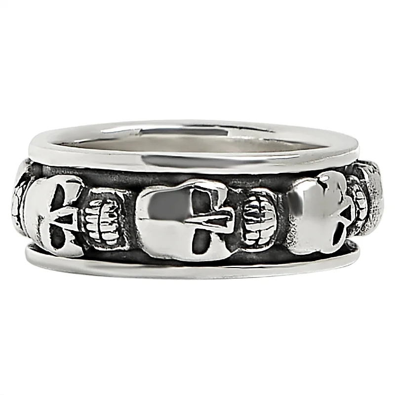 milgrain edge ladies ring-Sterling Silver Skull Spinner Ring / SSR0066