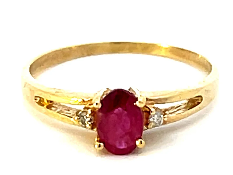 celestial diamond ladies ring-Red Ruby and Diamond Band Ring in 14k Yellow Gold