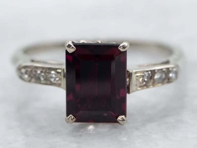 three-stone sapphire engagement ring for women-Dark Rhodolite Garnet and Diamond Ring