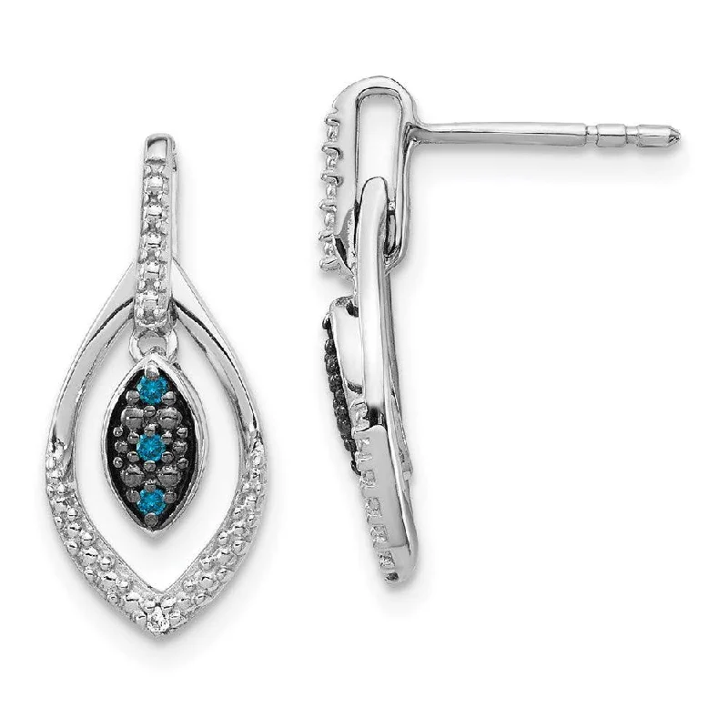 statement ladies earrings-14k White Gold Blue and White Diamond Dangle Post Earrings