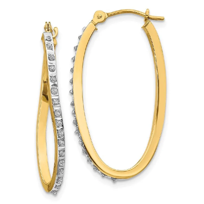 clip-on ladies earrings-14k Diamond Fascination Twist Hinged Hoop Earrings