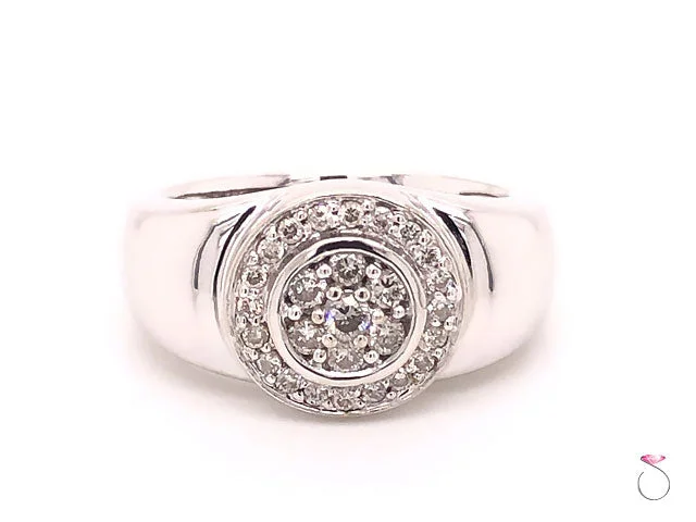 geometric design ladies ring-Men's Diamond Halo Ring in 14k  White Gold