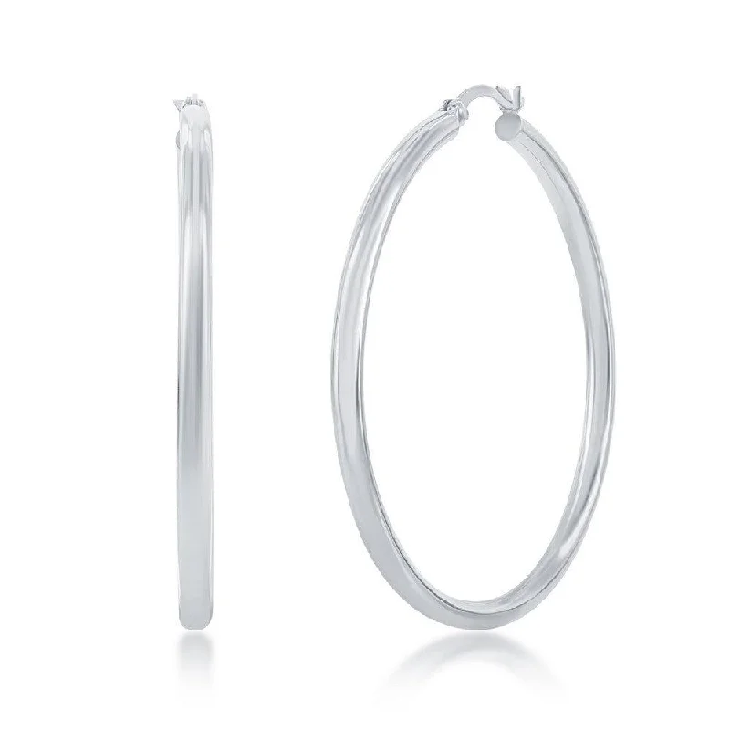 crystal charm ladies earrings-Sterling Silver High-Polished Hoop Earrings, 3 x 50 mm