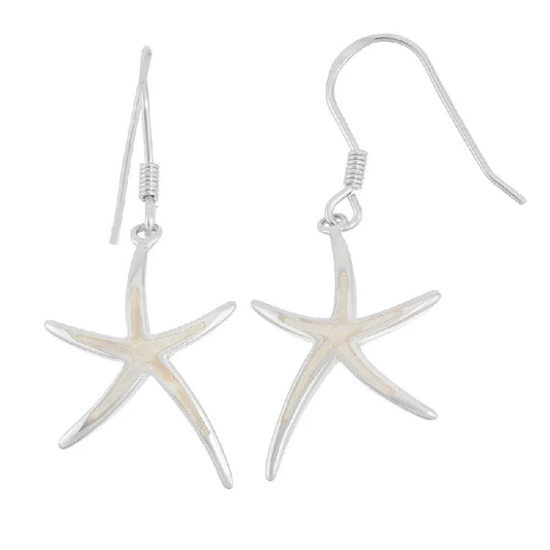 cubic zirconia ladies earrings-Sterling Silver White MOP Starfish Earrings