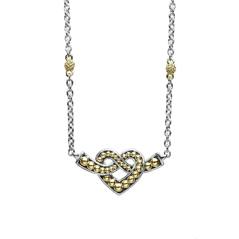 geometric design ladies necklace-Two Tone Heart Chain Necklace