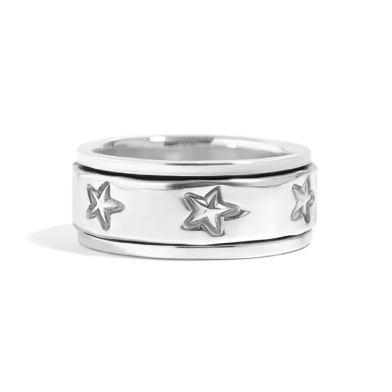 celestial theme ladies ring-Sterling Silver Star Spinner Ring / SSR0073