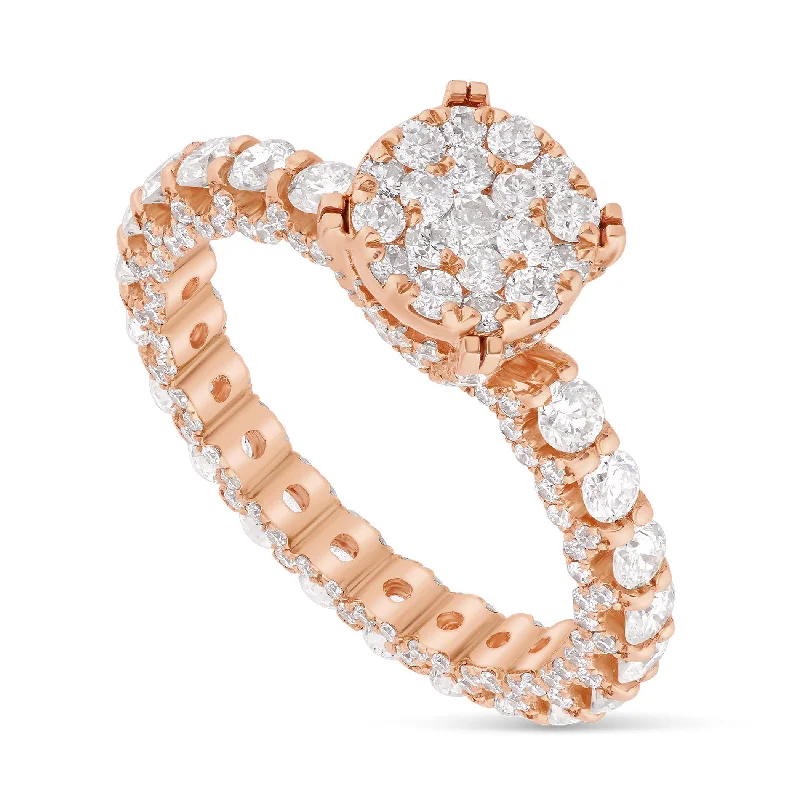 luxury fashion engagement ring for women-14K Rose Gold Cluster Diamond Ring