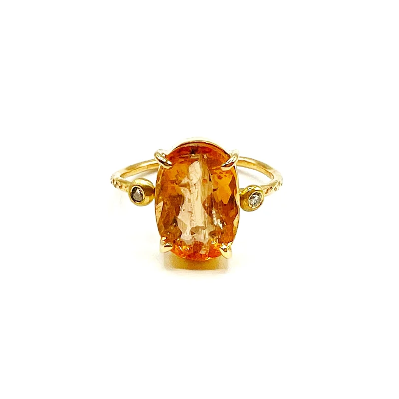 oval halo ladies ring-Golden Topaz with Diamonds