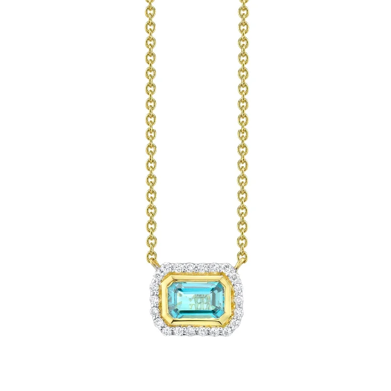 chain tassel ladies necklace-Sky Blue Topaz & Diamond Halo Necklace