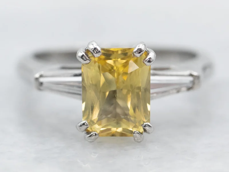 two-tone engagement ring for women-Platinum Yellow Sapphire and Diamond Ring