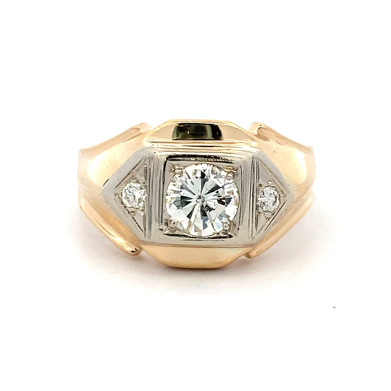 antique filigree engagement ring for women-Estate Classic Style Men's Diamond Ring in Yellow Gold