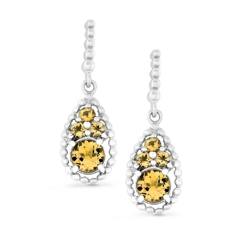 moissanite ladies earrings-Sterling Silver Tearshaped Cluster of Round Citrine Earrings