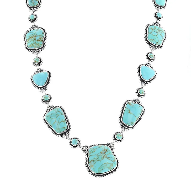 black diamond ladies necklace-Sterling Turquoise Section Necklace With Rope Edge