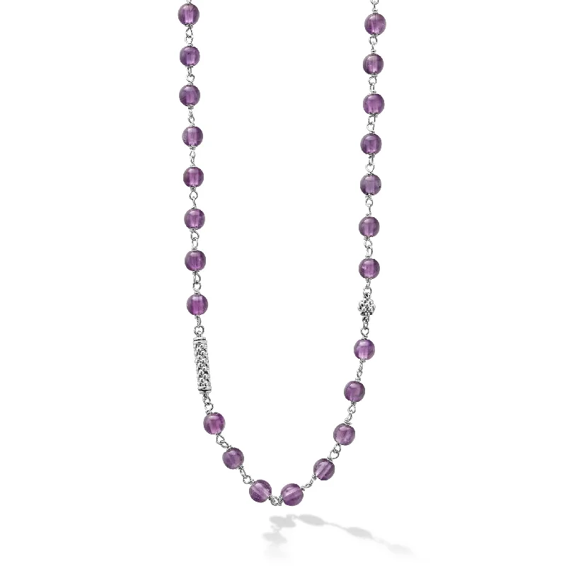 interlocking circle ladies necklace-Long Amethyst Beaded Necklace