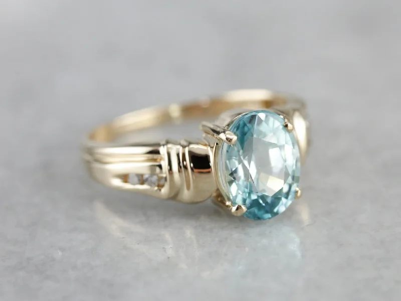 fine jewelry engagement ring for women-Blue Zircon and Diamond Ring