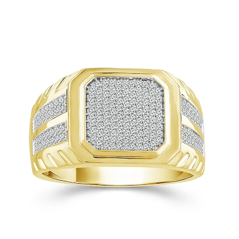 artistic handmade ladies ring-MEN'S MODERN YELLOW GOLD FASHION RING WITH DIAMOND PAVE CENTER AND SHANK, .60 CT TW