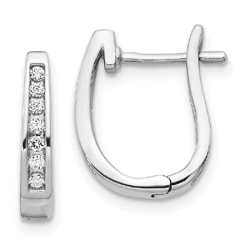 double dangle ladies earrings-14K White Gold Diamond 3mm Hinged Hoop Earrings