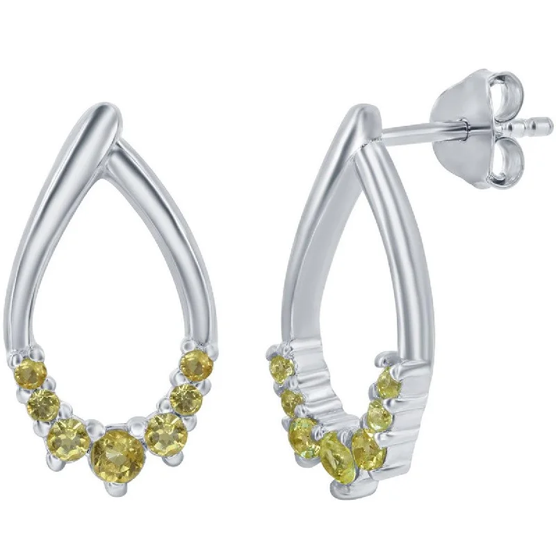 emerald-cut ladies earrings-Classic Women's Earrings - Sterling Silver Pear Shaped Citrine Post Back | D-8126