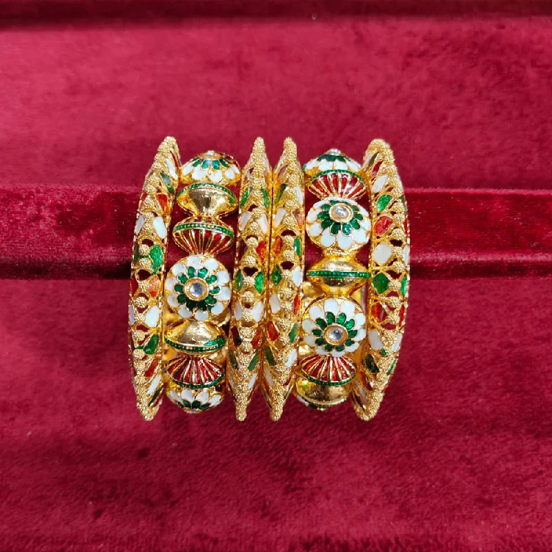 bridal stack ladies bracelet-Kavita Art Gold Plated Kundan Stone And Meenakari Bangles Set