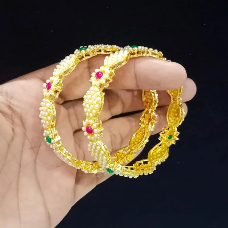 beaded ladies bracelet-Pooja Bangles Gold Plated Pota Stone And Pearls Bangles Set