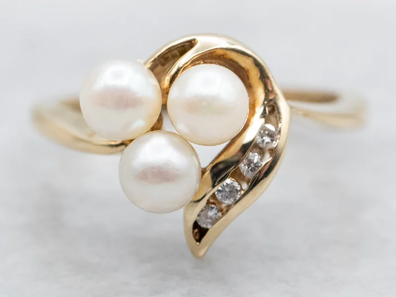 eco-friendly engagement ring for women-Saltwater Pearl and Channel Set Diamond Ring