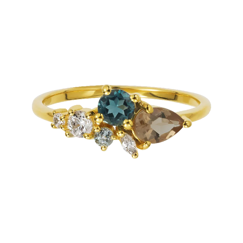 antique finish ladies ring-Alexandrite and London Blue Topaz Autumn Leaves Ring