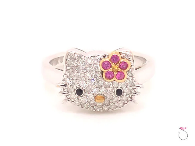 yellow gold ladies ring-Kimora Lee Simmons Sanrio Hello Kitty 18k White Gold Diamond & Sapphire Ring