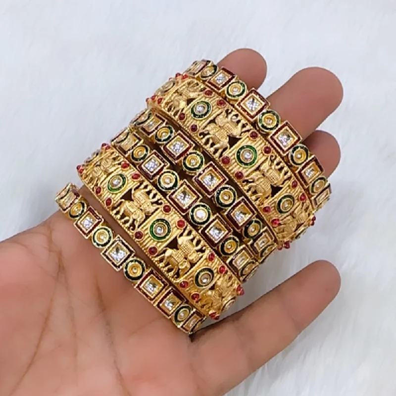 celestial moon and star ladies bracelet-Pooja Bangles Gold Plated Kundan Stone And Meenakari Bangles Set