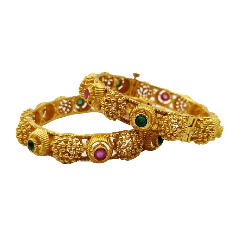 pink diamond ladies bracelet-Choice Gold Plated Pota Stone Bangles Set