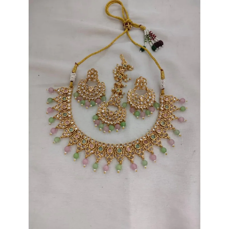 gold ladies necklace-Akruti Collection Gold Plated Crystal Stone Necklace Set-11712320GR