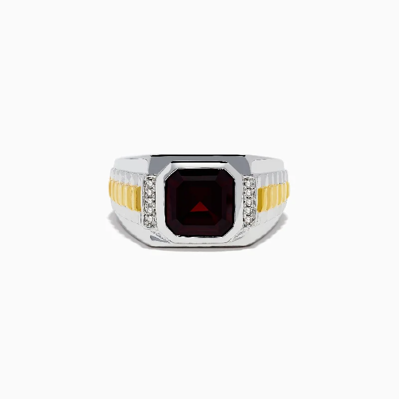 oval halo engagement ring for women-Men's 925 Sterling Silver Garnet and Diamond Ring