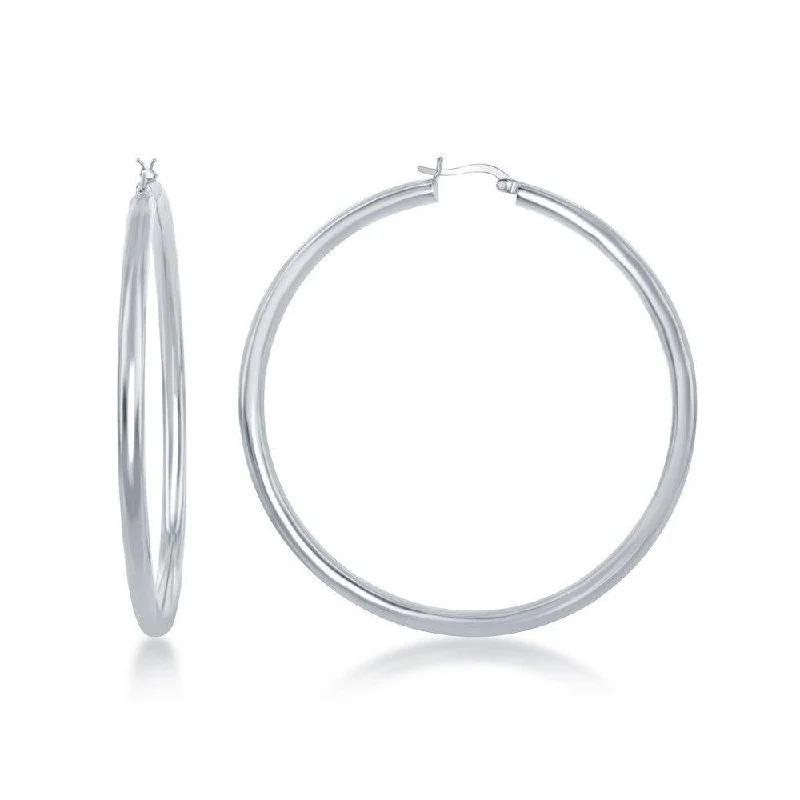 baroque pearl ladies earrings-Sterling Silver High-Polished Hoop Earrings, 4 x 70 mm