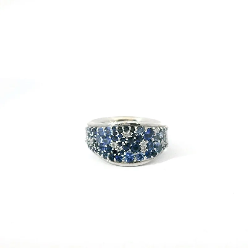 art deco engagement ring for women-14K White Gold Pave Sapphire and Diamond Ring