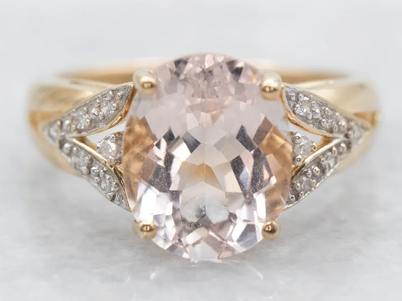 platinum solitaire engagement ring for women-Modern Gold Morganite and Diamond Ring