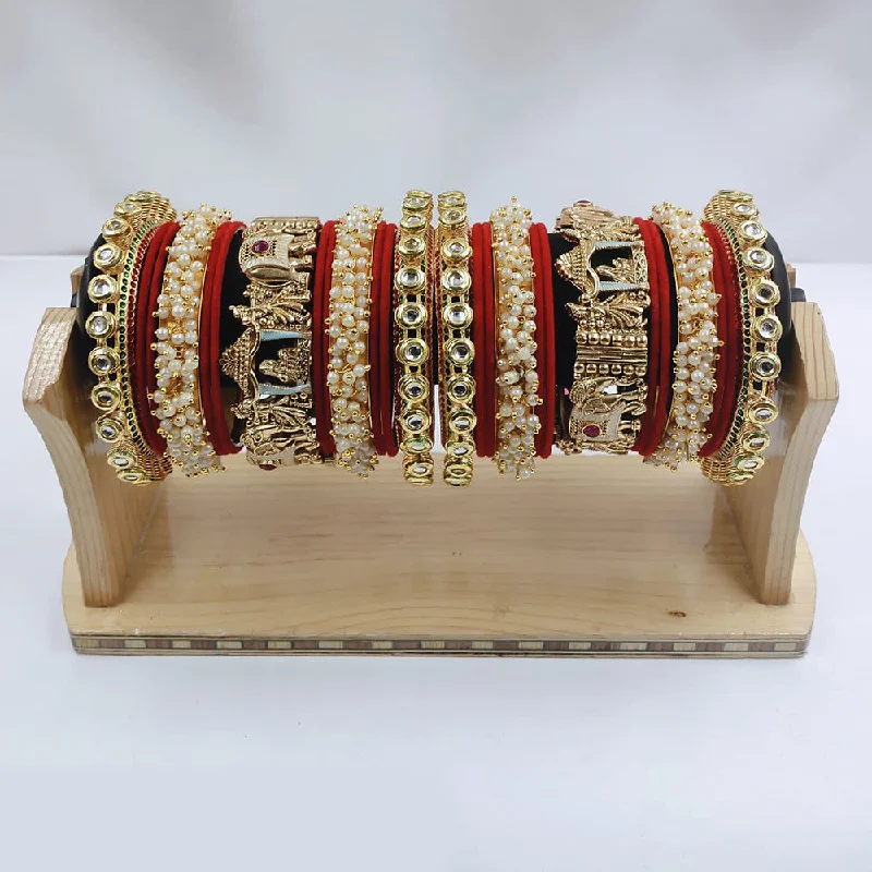 artisan handcrafted ladies bracelet-Lucentarts Jewellery Gold Plated Kundan And Pearl  Bridal Bangles Set