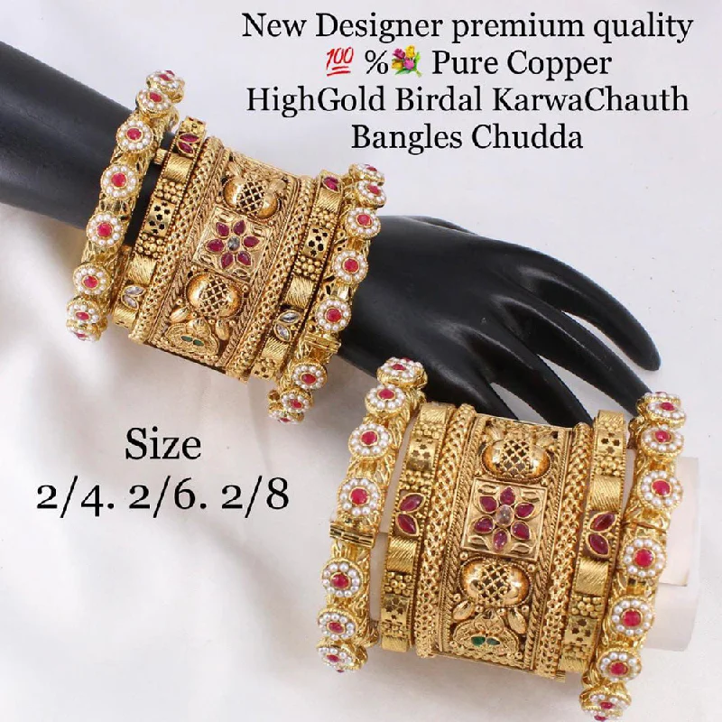 double-layer ladies bracelet-Manisha Jewellery Pota Stone Copper Bangles Set