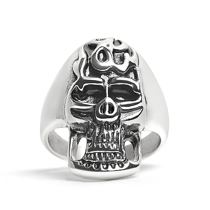 high-end designer ladies ring-Stainless Steel Polished Flaming Skull Ring / SCR2016