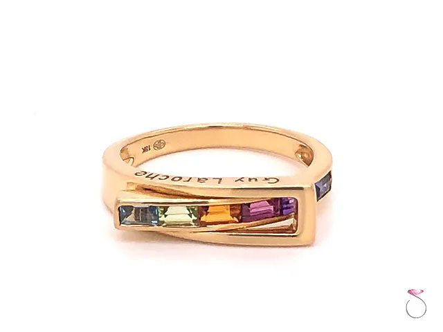 platinum ladies ring-Guy Laroche MultiGemstone Rainbow Band Ring