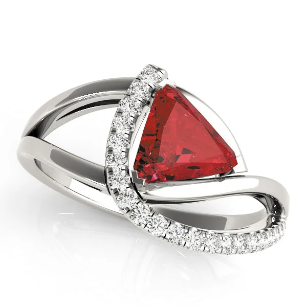 modern geometric engagement ring for women-14K Triangle Shape Ruby and Diamond Ring