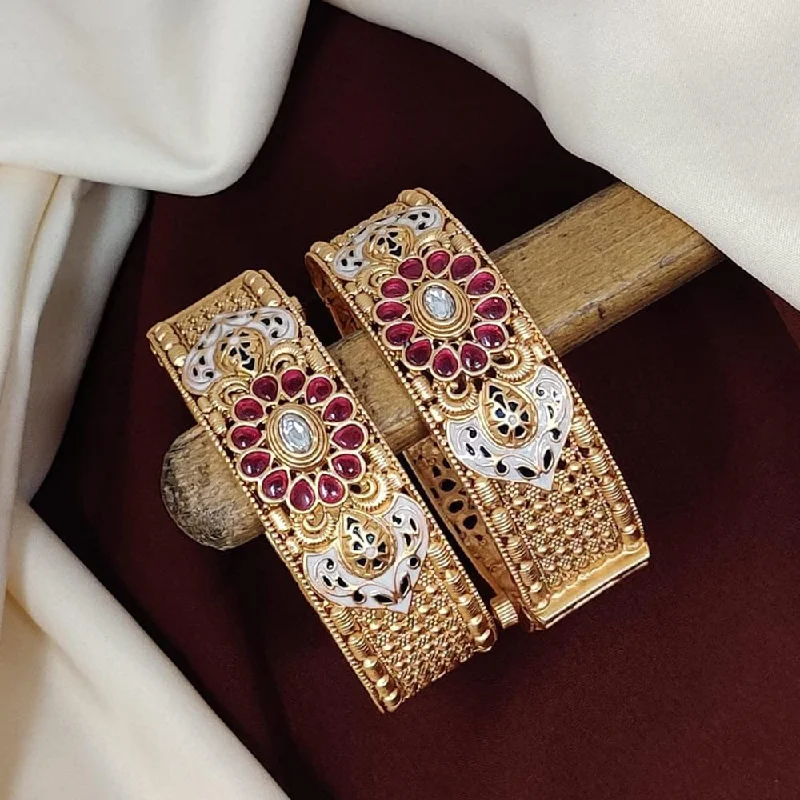 gold ladies bracelet-Manisha Jewellery Gold Plated Kundan Stone And Meenakari Openable Bangles Set