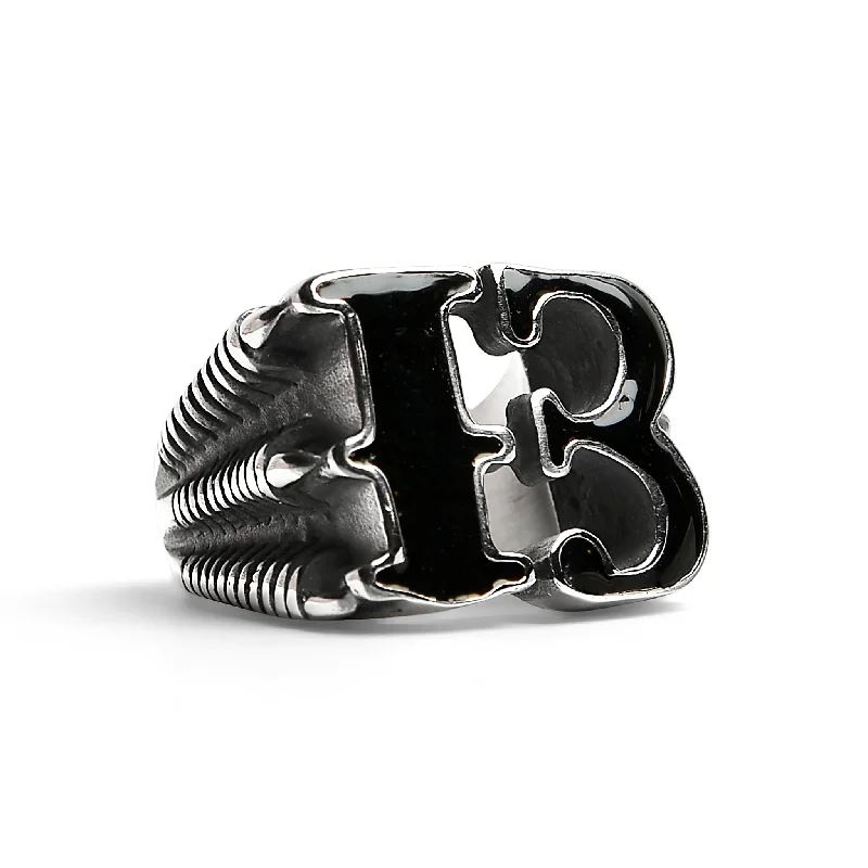 vintage-inspired ladies ring-Stainless Steel Black Gothic "13" Dragon Claw Signet Ring / SCR4089