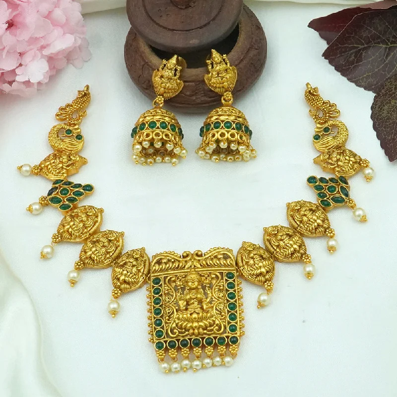 floating diamond ladies necklace-Diksha Collection Gold Plated Pota Stone Choker Necklace Set - N 667 GREEN