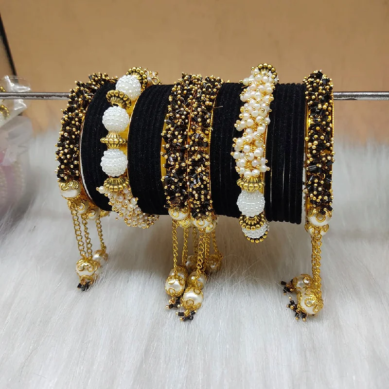 eco-friendly ladies bracelet-Lucentarts Jewellery Gold Plated Velvet Bangles Set